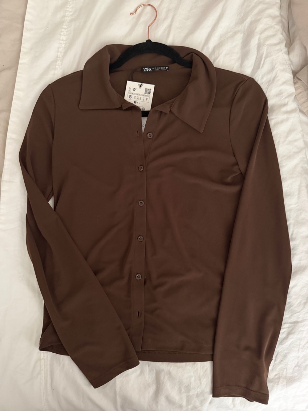 ZARA Men's Brown Long-Sleeve Button-Down Shirt